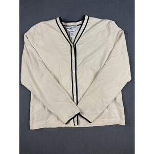 Beautiful Women's Medium Pendleton Beige Navy LS Button Cardigan Style Sweater